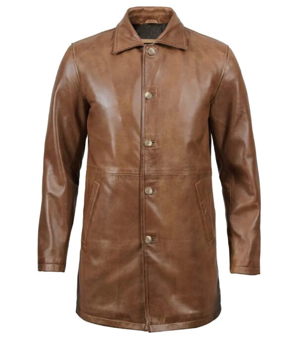 Winchester Mens Real Leather Camel Brown 3/4 Car Coat - Image 5