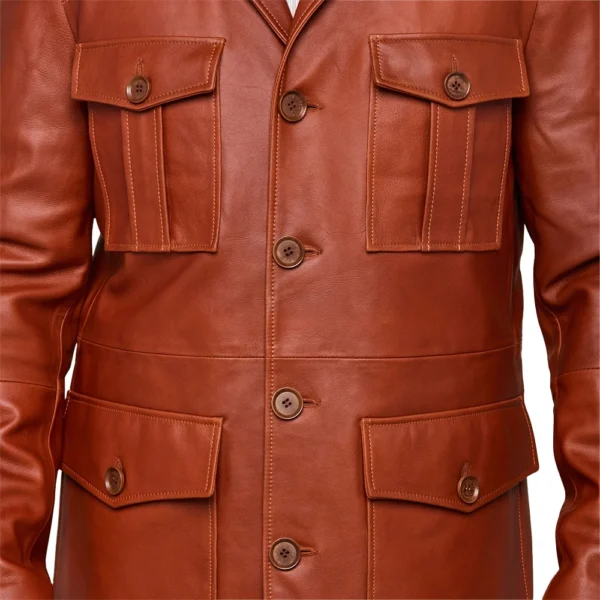 Lucas Brown Leather Safari Jacket Mens - Image 5