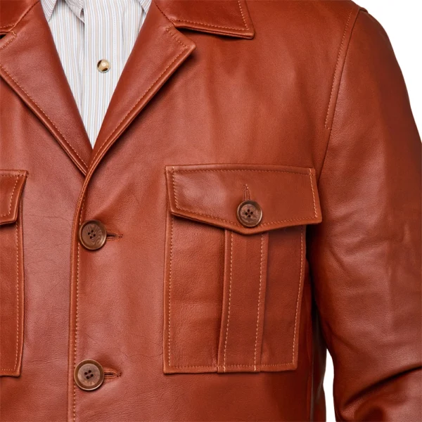 Lucas Brown Leather Safari Jacket Mens - Image 6