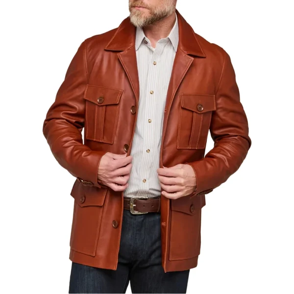 Lucas Brown Leather Safari Jacket Mens - Image 3