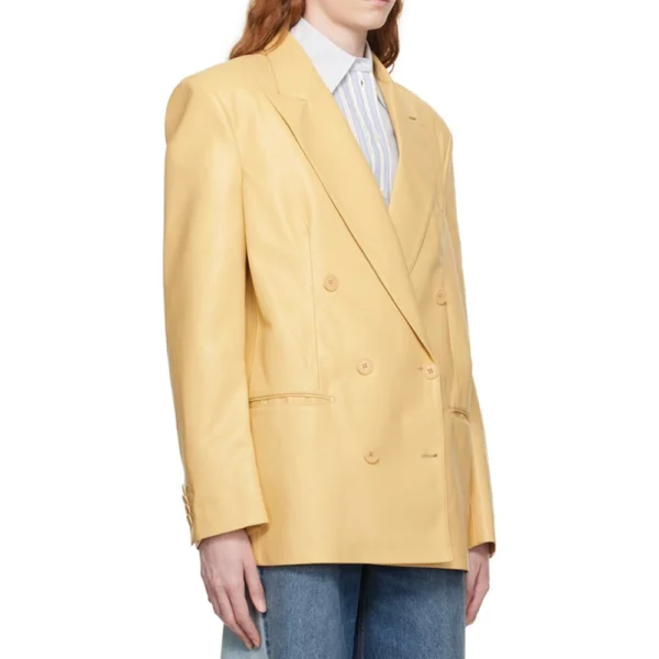 Arya Double Breasted Yellow Leather Blazer - Image 3