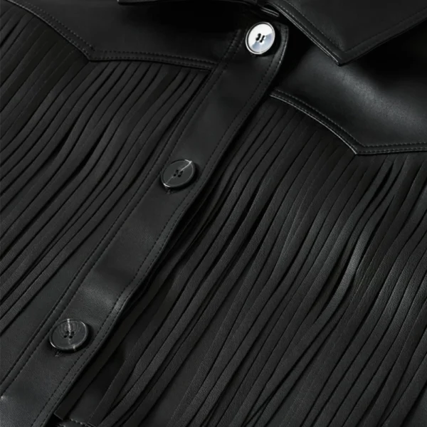 Women’s Modern Black Leather Fringe Jacket - Image 7