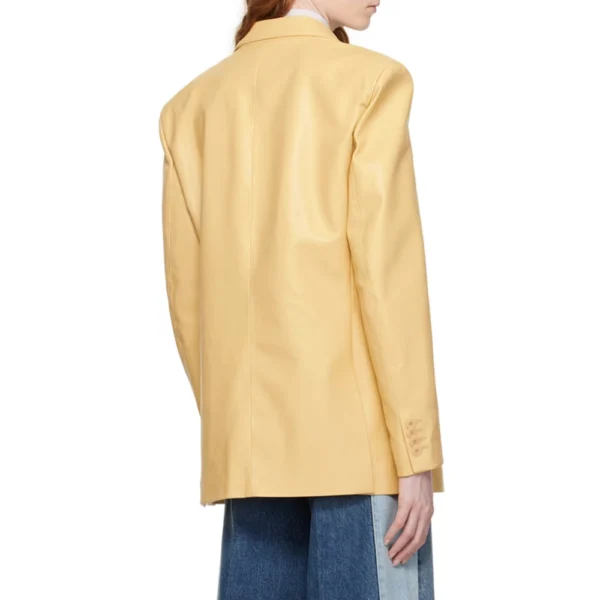 Arya Double Breasted Yellow Leather Blazer - Image 4