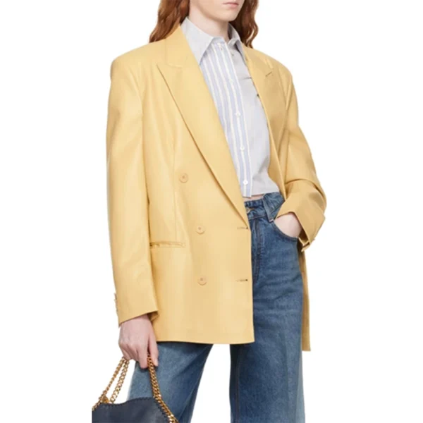Arya Double Breasted Yellow Leather Blazer - Image 2