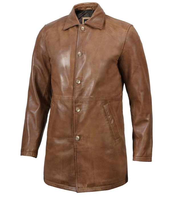 Winchester Mens Real Leather Camel Brown 3/4 Car Coat - Image 6