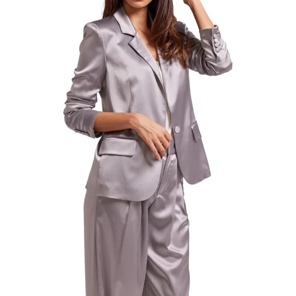 One Buttoned Grayish Pink Satin Blazer Women - Image 2