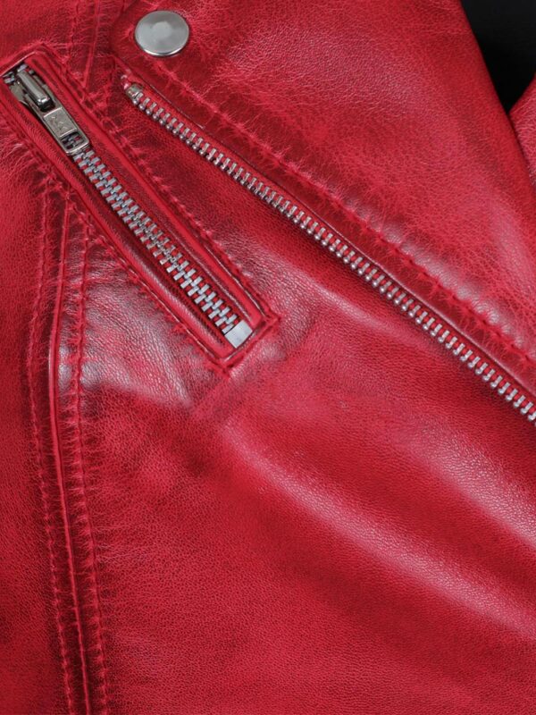 Margaret Women's Red Asymmetrical Motorcycle Leather  Jacket - Image 4