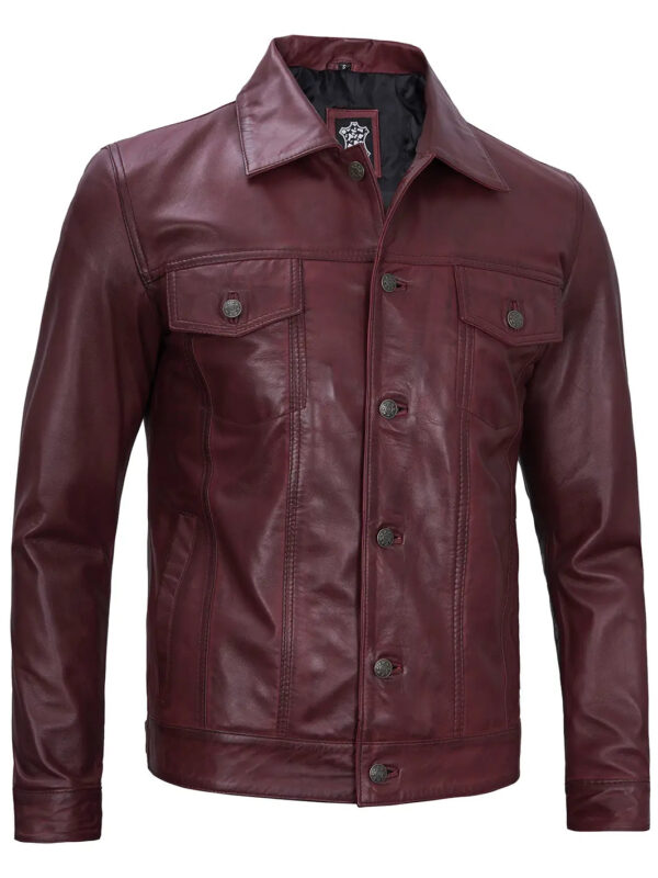 Fernando Men's Maroon Leather Trucker Jacket - Image 3