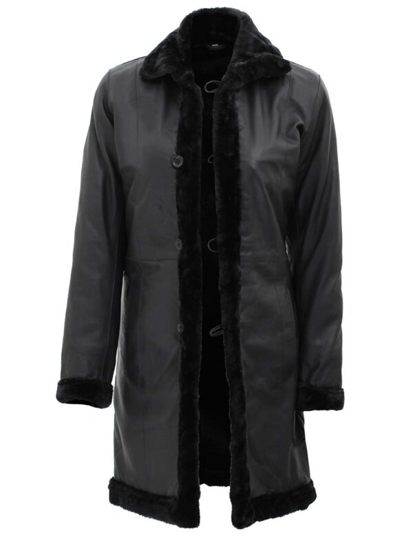 Maura Real Leather Black Shearling Long Coat Womens - Image 3