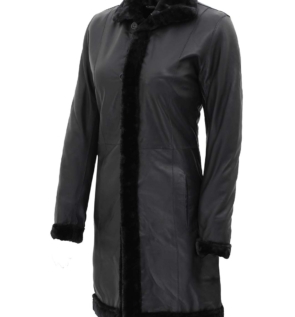 MauraBlackLeatherWomenCoat
