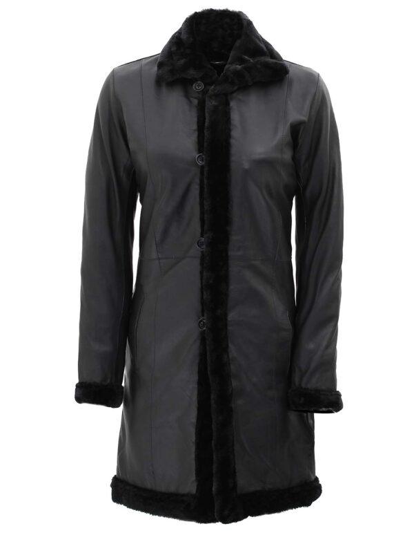Maura Real Leather Black Shearling Long Coat Womens - Image 4
