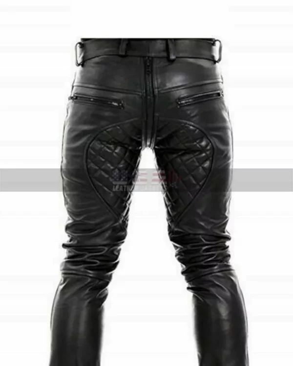 Men’s Motorcycle Quilted Style Black Biker Leather Pants - Image 3