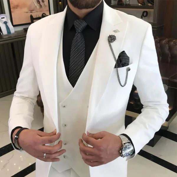 Men’s Slim Fit Casual White 3 Piece Suit