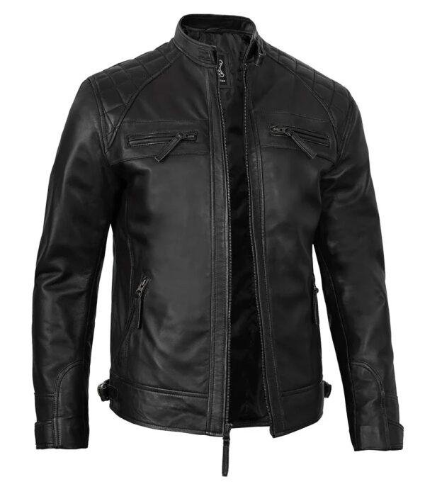 Tall Diamond Mens Black Cafe Racer Biker Jacket - Image 4