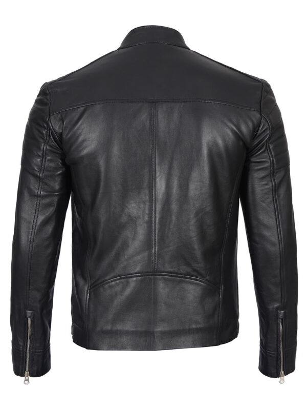 Carrie Mens Black Cafe Racer Real Leather Jacket - Image 2