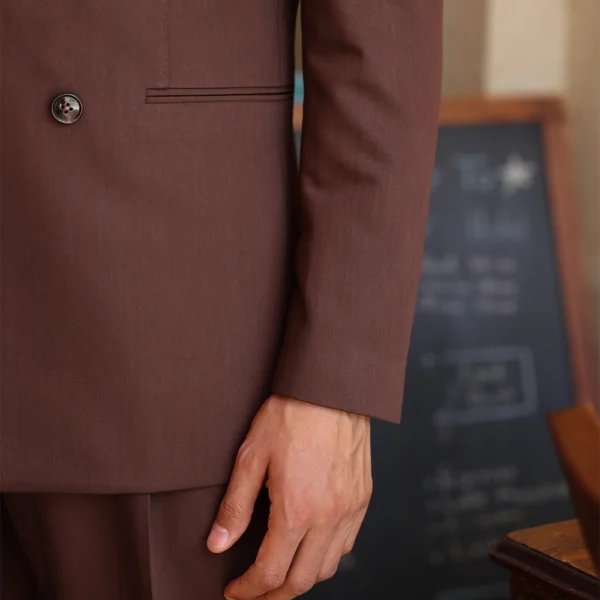 Mens 2 Piece Slim Fit Brick Brown Suit With Lapel Collar - Image 4
