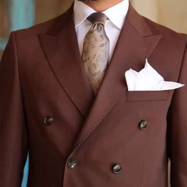 Mens 2 Piece Slim Fit Brick Brown Suit With Lapel Collar - Image 2