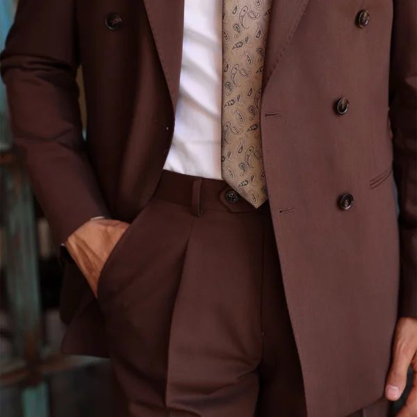 Mens 2 Piece Slim Fit Brick Brown Suit With Lapel Collar - Image 3