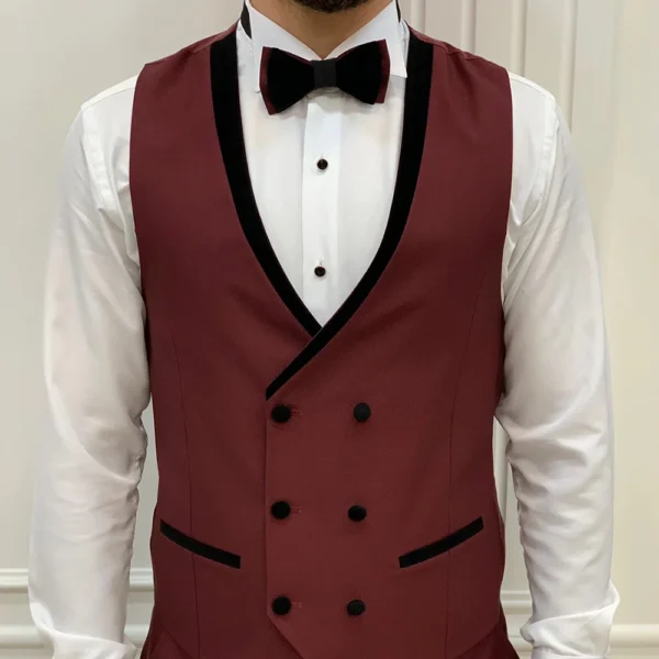 Burgundy Three Piece Suit For Men - Image 2