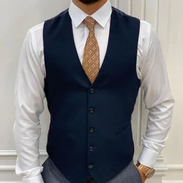 Mens Navy Blue Tweed 3 Piece Suit - Image 3