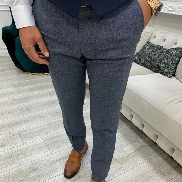 Mens Navy Blue Tweed 3 Piece Suit - Image 6