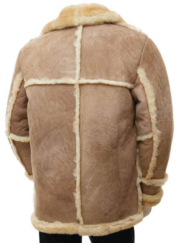 Mens Sand Brown Sheepskin Leather Fur Coat - Image 5