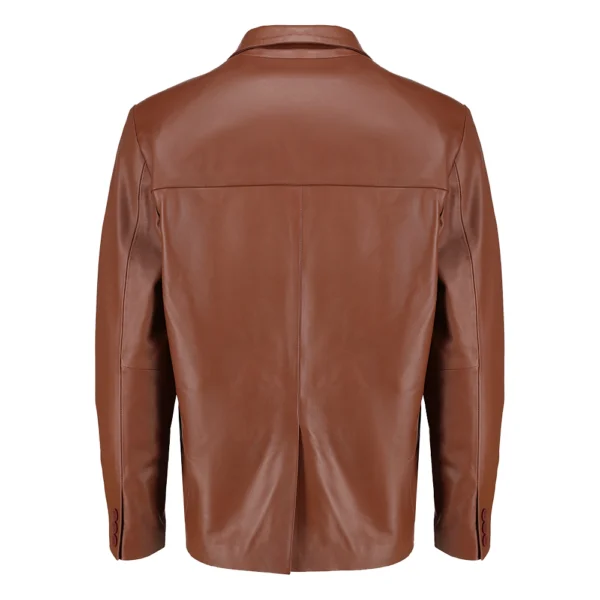 Men’s Slim fit Notched Lapel Brown Leather Blazer - Image 3