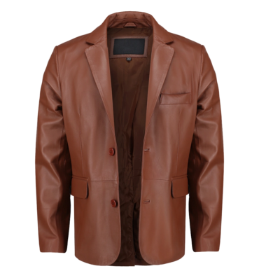 Mens-Slim-fit-Notched-Lapel-Brown-Leather-Blazer.webp