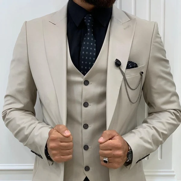 3 Piece Beige Men’s Prom Suits - Image 2