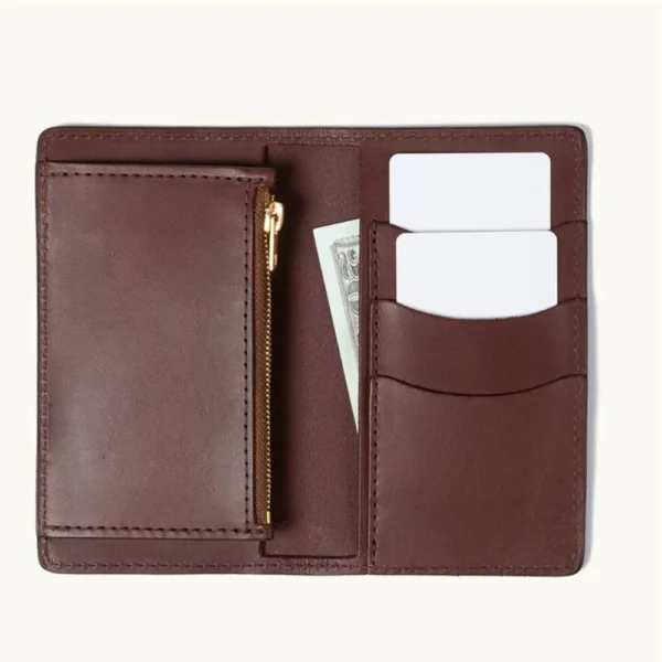 Men’s Leather Bifold Travel Wallet – Dark Brown - Image 2