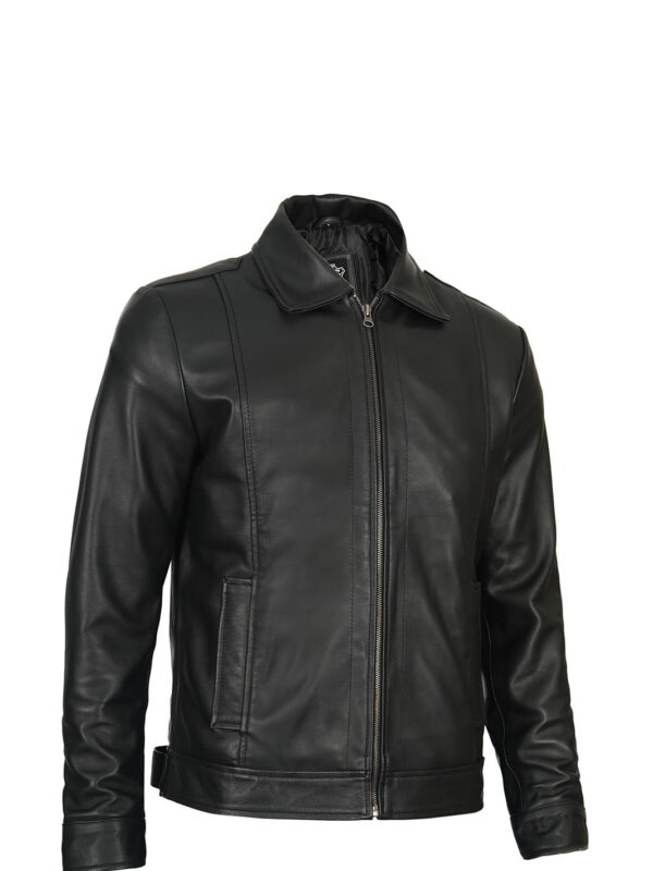 Reeves Mens Black Harrington Vintage Leather Jacket - Image 5