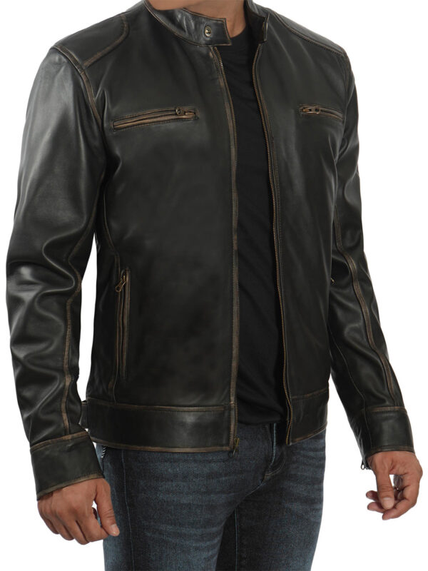 Dodge Tall Mens Dark Brown Cafe Racer Leather Jacket - Image 4
