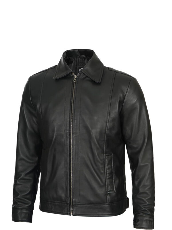 Reeves Mens Black Harrington Vintage Leather Jacket - Image 6