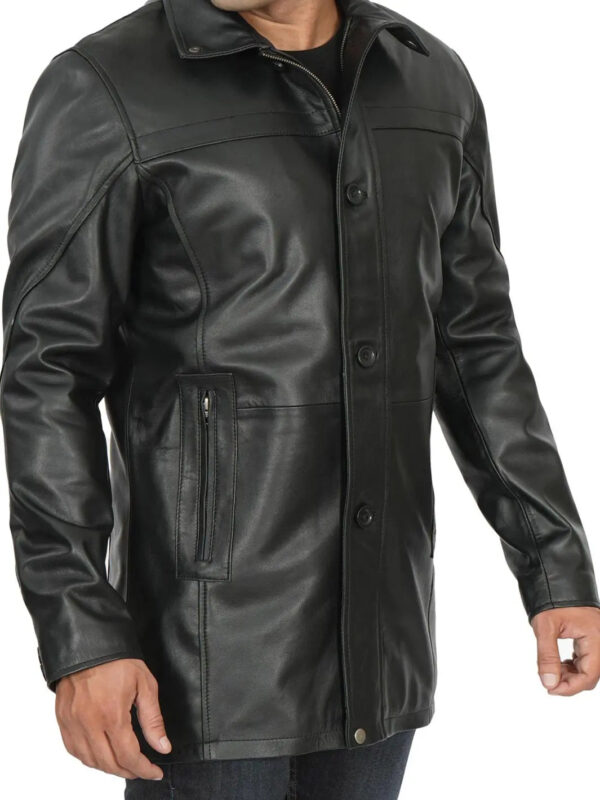 Bristol Mens Black Real Leather Car Coat - Image 8