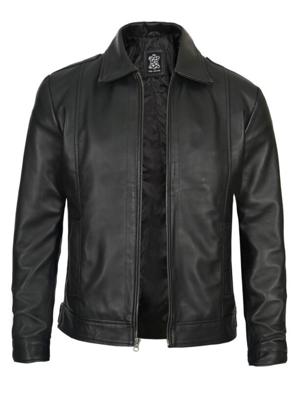 Reeves Mens Black Harrington Vintage Leather Jacket - Image 3