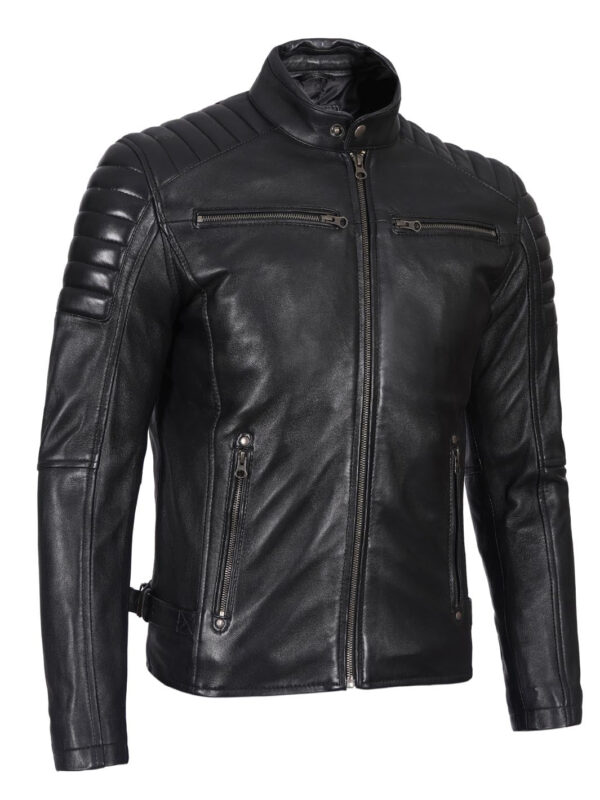 Felix Men's Cafe Racer Black Biker Leather Jacket - Image 6