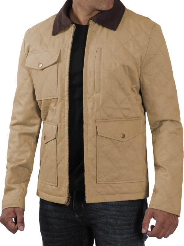 Blair Quilted Mens Lightweight Beige Cotton Jacket - Image 4