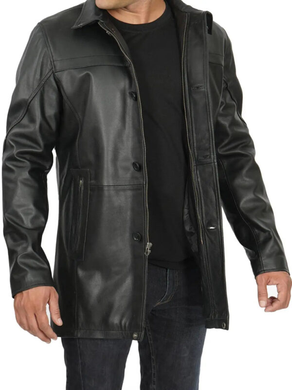Bristol Mens Black Real Leather Car Coat - Image 4
