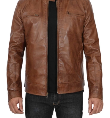 MensBrownCafeRacerBikerJacketForMen