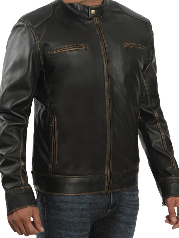 Dodge Tall Mens Dark Brown Cafe Racer Leather Jacket - Image 8
