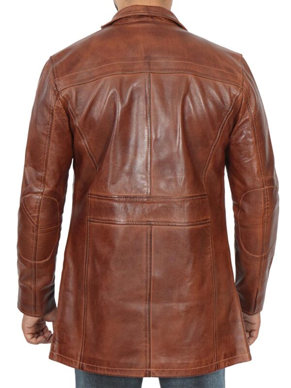 Bristol Tall Mens Vintage Cognac Brown Leather Car Coat - Image 2
