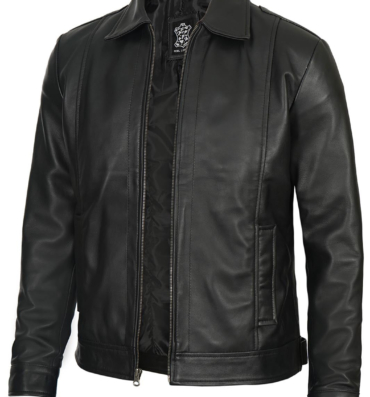 MensRealLeatherBlackShirtCollarLeatherJacket