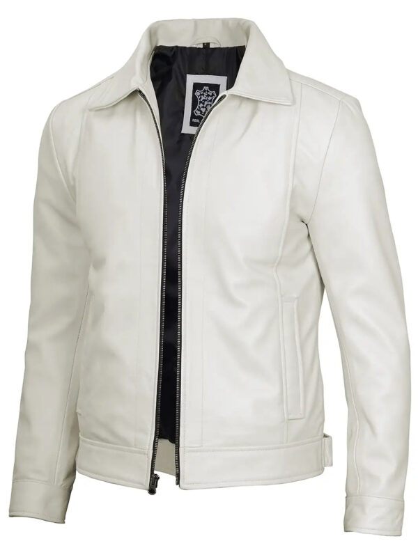 Reeves Mens Off White Harrington Vintage Leather Jacket