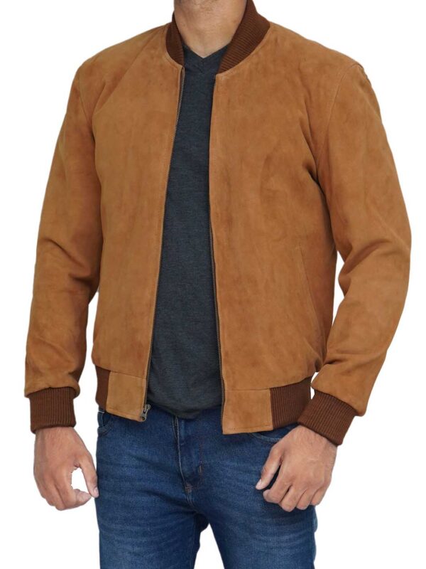 Adamsville Mens  Brown Bomber Suede Jacket - Image 4