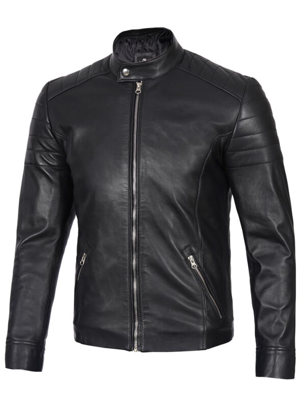 Carrie Mens Black Cafe Racer Real Leather Jacket - Image 4