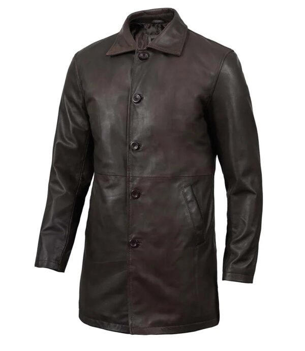 Winchester Men's Tall Distressed Dark Brown Leather Car Coat - Image 4