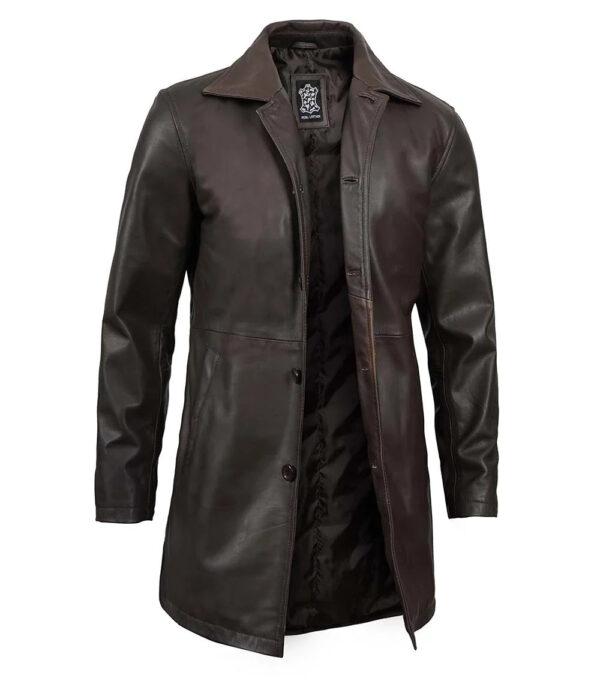 Winchester Men's Tall Distressed Dark Brown Leather Car Coat - Image 5