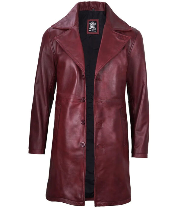 Bryson Maroon Leather Car Coat - Image 3