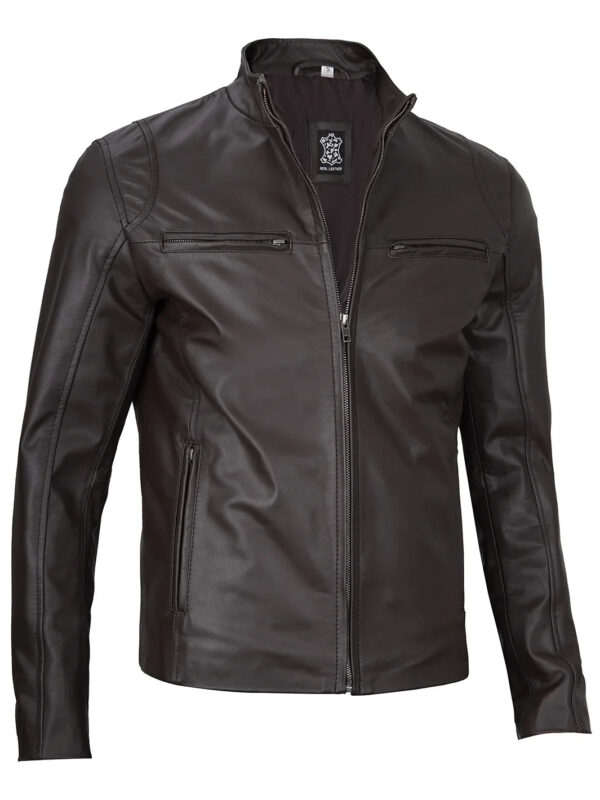 Clinton Dark Brown Cafe Racer Leather Jacket - Image 4