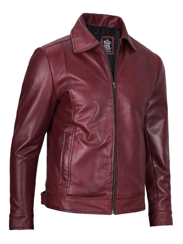 Jose Maroon Leather Biker Jacket - Image 4